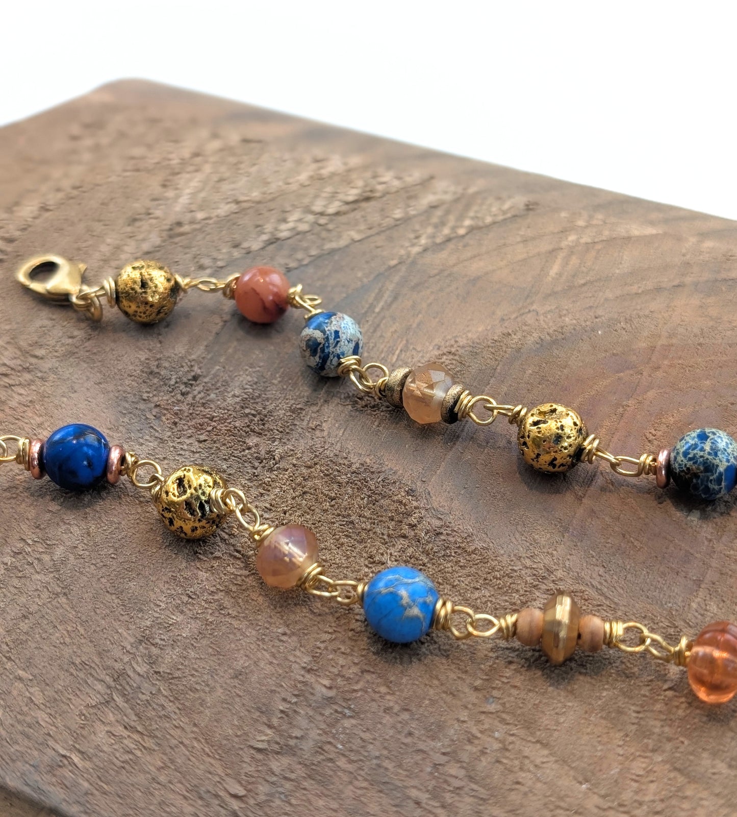 Beaded Link Bracelet in Blues and Blush