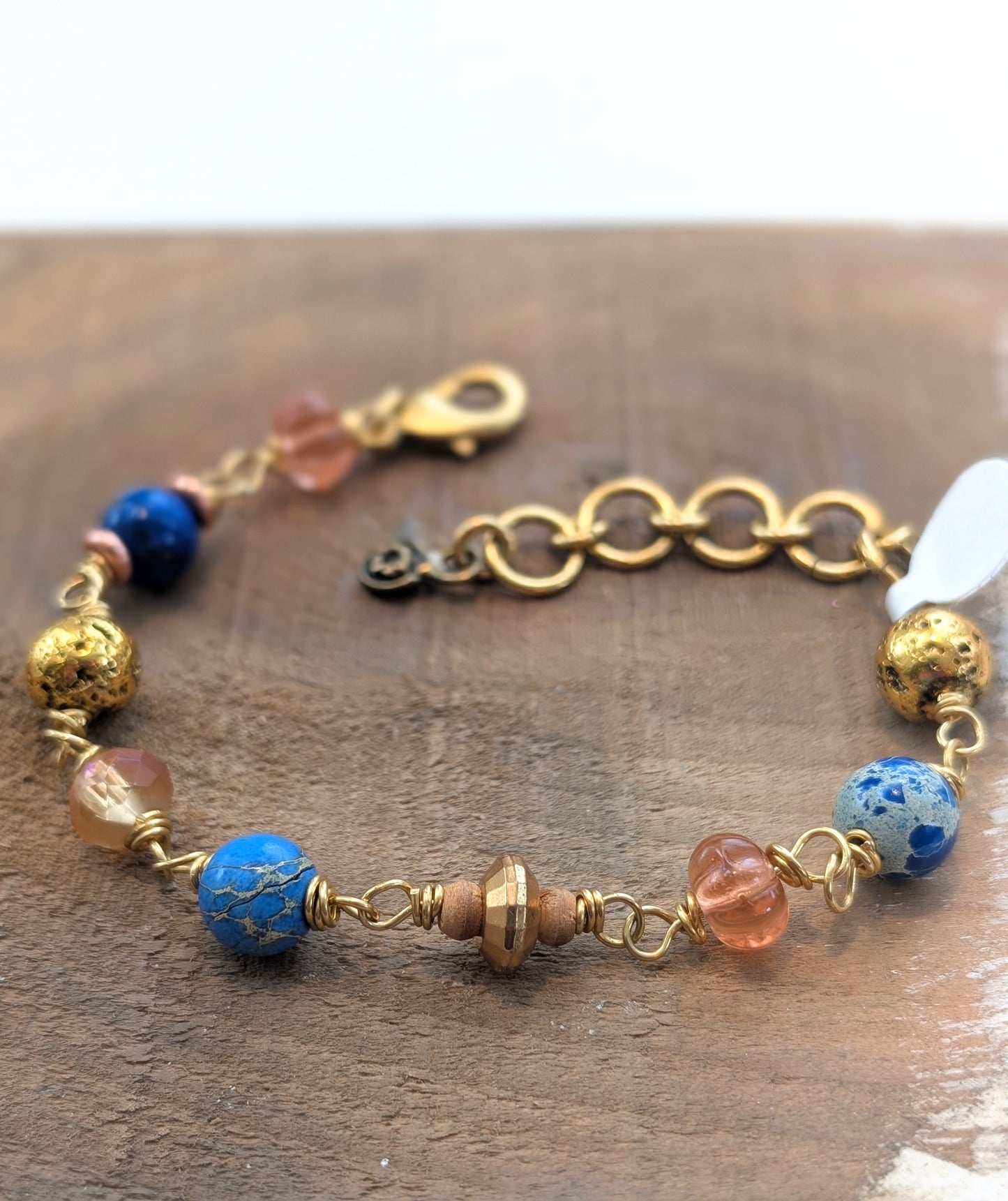 Beaded Link Bracelet in Blues and Blush