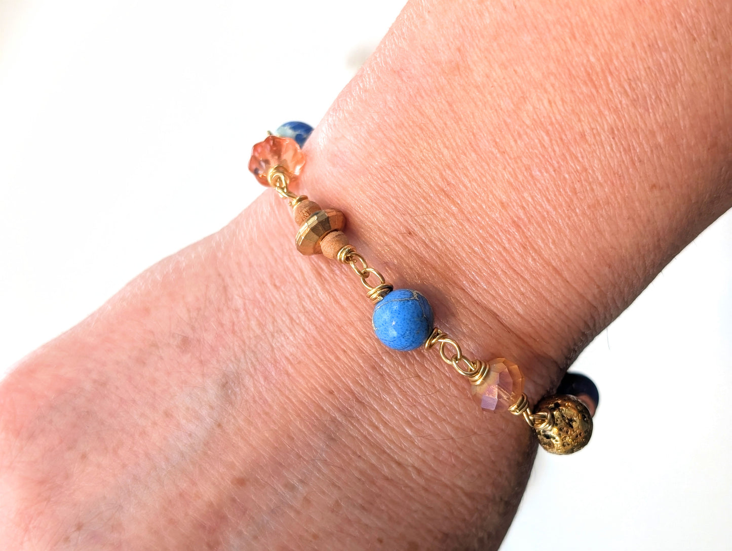 Beaded Link Bracelet in Blues and Blush
