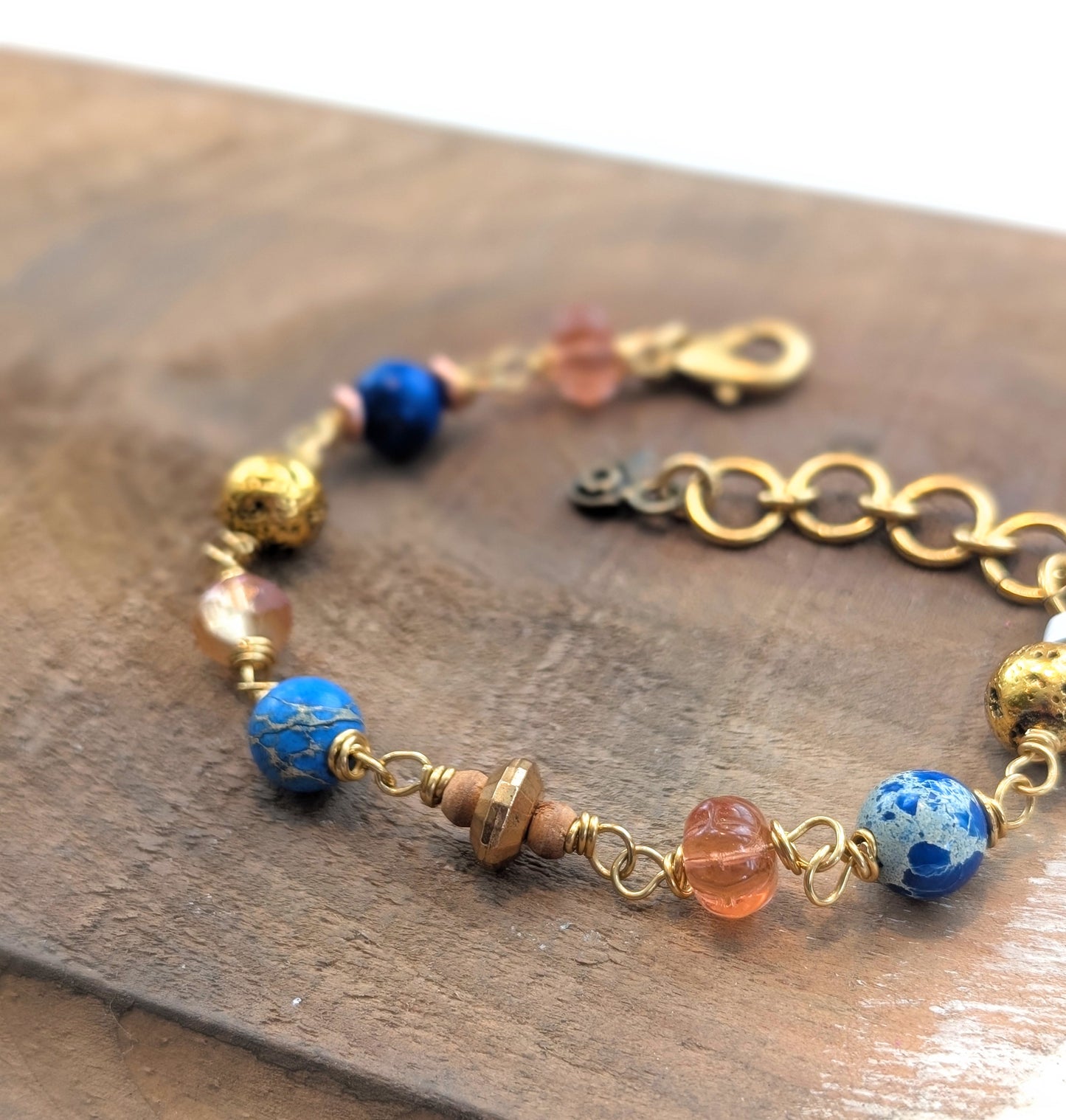 Beaded Link Bracelet in Blues and Blush